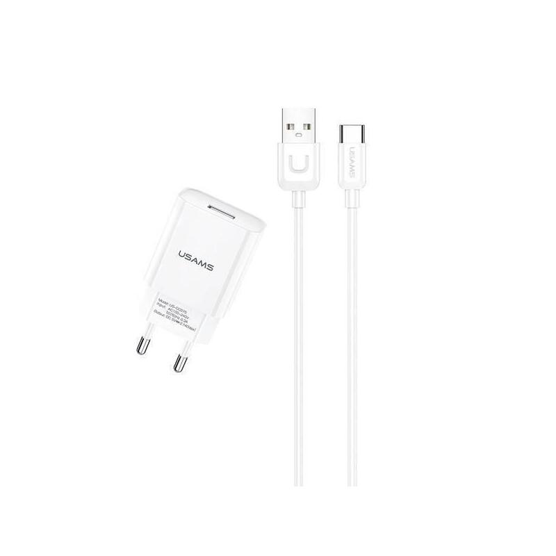KIT CARGADOR+CABLE T21 1XUSB 2.1A TYPE-C 1 METRO BLANCO